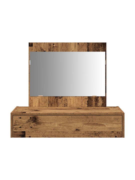 Wall-Mounted Makeup Dressing Table Wooden Brown with Mirror 83x40x70cm