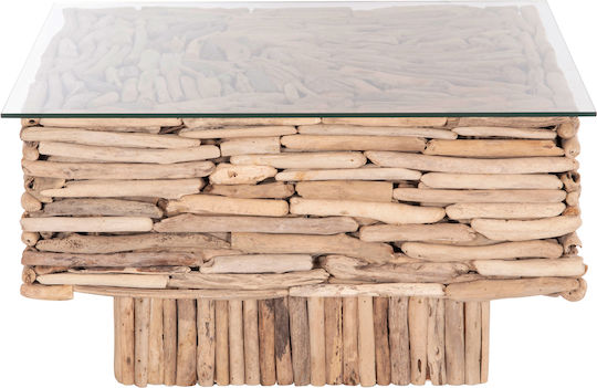 Square Central Coffee Table Sparrow Made of Solid Wood Driftwood M95xL95xH51cm