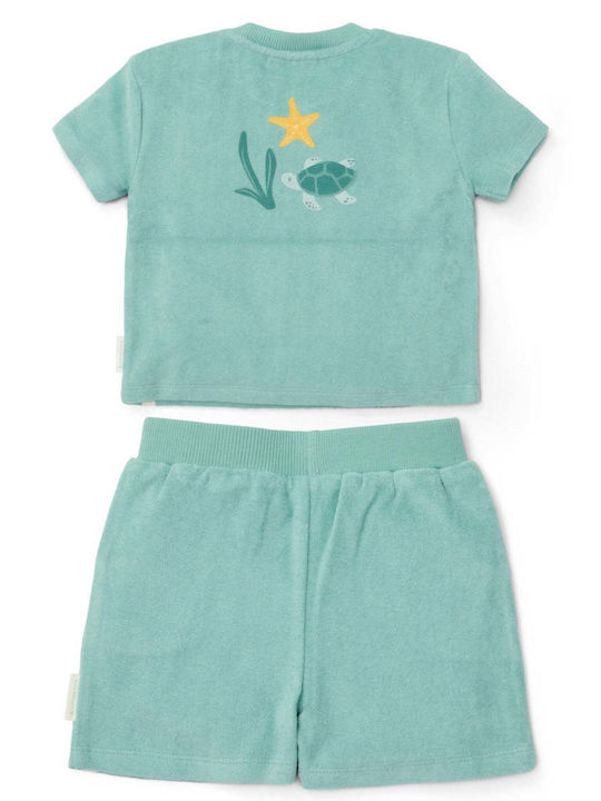 Kids Clothing Set with Shorts Summer 2 Pieces Surf Blue Seashells and Stripes
