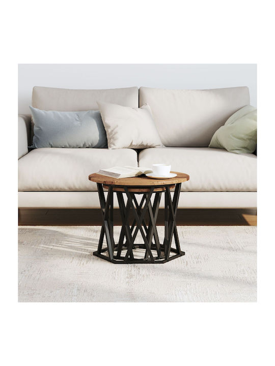 Round Side Coffee Table Made of Solid Wood Brown 2 Pieces W50xL50xH40cm
