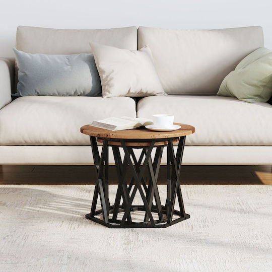 Round Side Coffee Table Made of Solid Wood Brown 2 Pieces W50xL50xH40cm