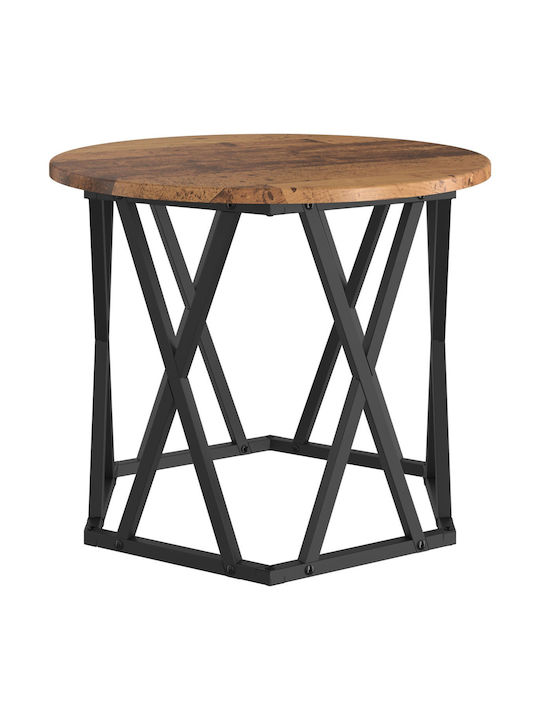 Round Side Coffee Table Made of Solid Wood Brown 2 Pieces W50xL50xH40cm
