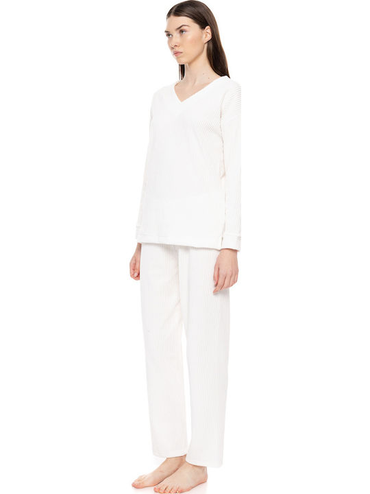 Pink Label Winter Women's Cotton Pajama Set White