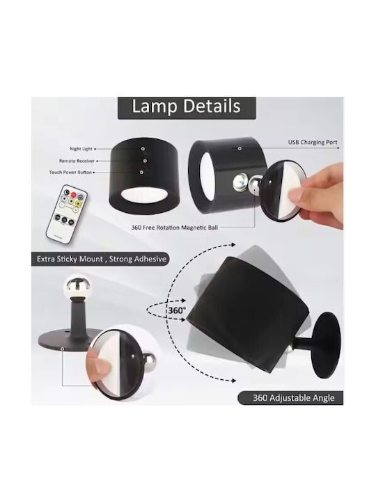Se Led 4 Mizu Black Wall Battery Led Lamp Recharcheable 8x4,5cm 3,5w 2000mah 3cct Charging Time