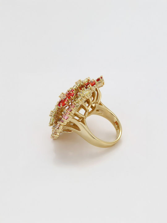 Chrysothemiss Women's Ring Blossom Garden Multicolored Zircon Flower Design Gold-Plated