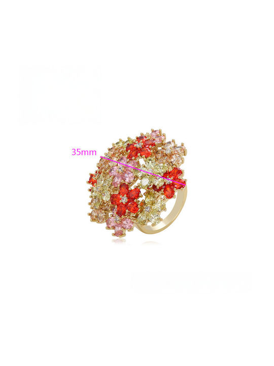Chrysothemiss Women's Ring Blossom Garden Multicolored Zircon Flower Design Gold-Plated
