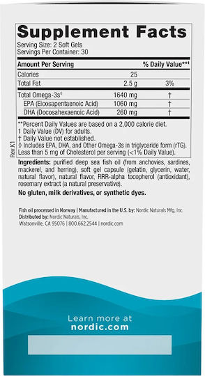 Nordic Naturals EPA Xtra Fish Oil 1640mg 60 Softgels with Lemon Flavour