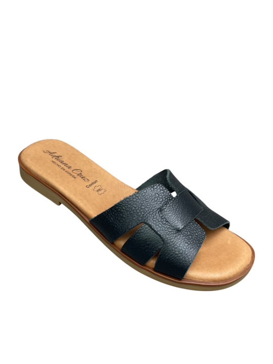 Leder Flache Sandalen für Damen Anatomisch in Schwarz Farbe