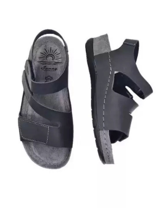 Leather Women's Flat Sandals Anatomic in Black Color