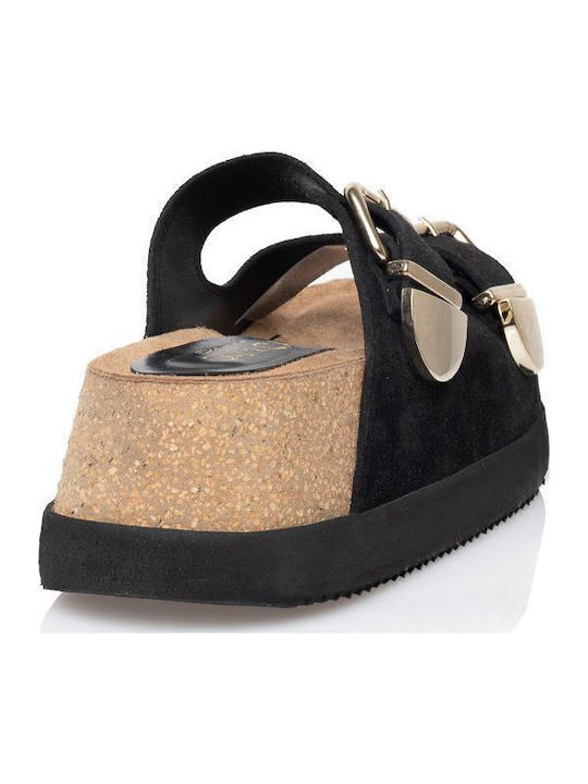 Leather Women's Flat Sandals in Black Color