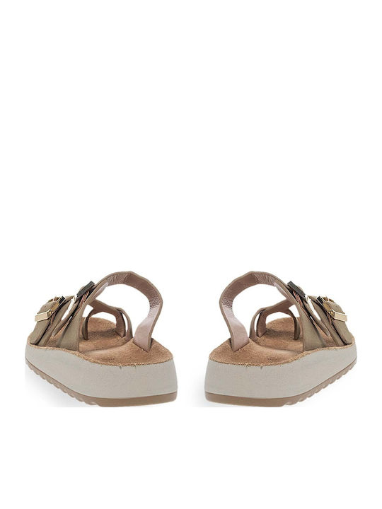 Flache Sandalen für Damen in Khaki Farbe