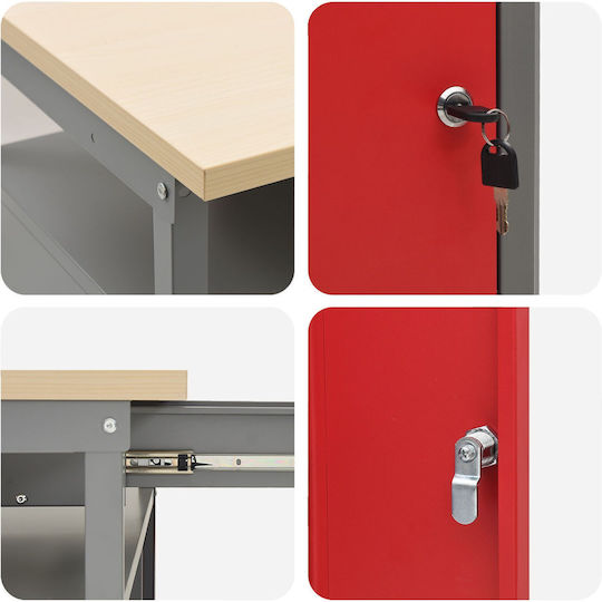 Vidaxl Desk Closed Door Red 100x55x85 cm Steel Grey