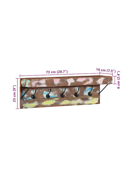 vidaXL Wooden Wall Hanger 10 Hooks Brown 73x19x23cm
