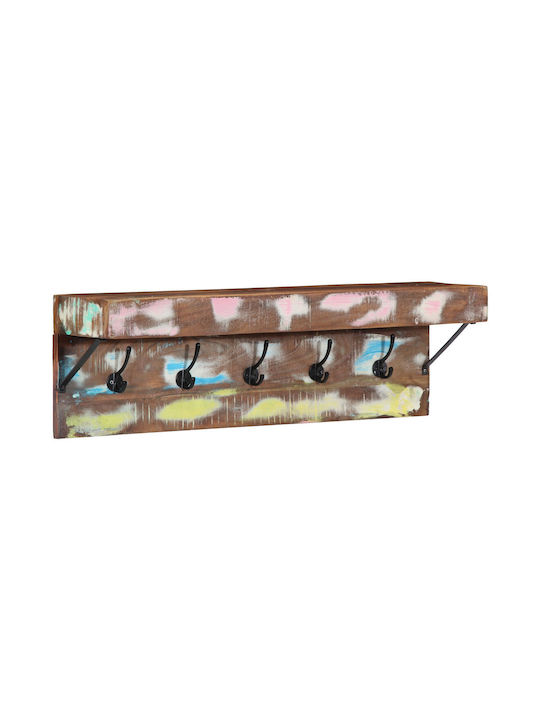 vidaXL Wooden Wall Hanger 10 Hooks Brown 73x19x23cm