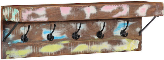 vidaXL Wooden Wall Hanger 10 Hooks Brown 73x19x23cm
