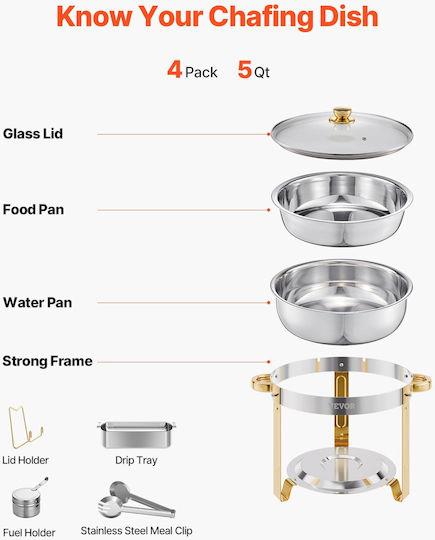 Vevor 5 Qt 4er-Pack Rundes Buffet-Set in voller Größe aus Edelstahl