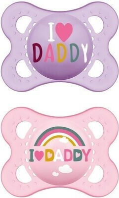 Mam Orthodontic Pacifiers Silicone I Love Daddy Rainbow - Purple-Pink for 2-6 months 2pcs