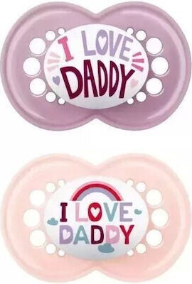 Mam Orthodontic Pacifiers Silicone I Love Daddy - Pink-Lilac for 16+ months 2pcs