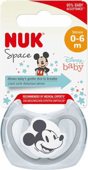 Nuk Space Mickey Ортодонтски Биберон Силикон с Калъф Сив за 0-6 месеци