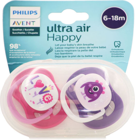 Philips Ultra Air Ορθοδοντικές Πιπίλες Σιλικόνης Μωβ-Ροζ για 6-18 μηνών 2τμχ