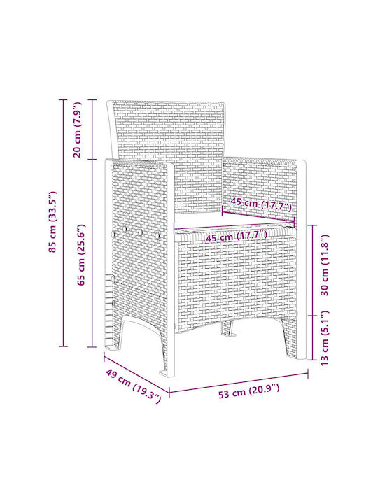 Fotoliu de exterior Plastic Καφέ, Ταοπέ cu pernă 2buc 53x49x85cm