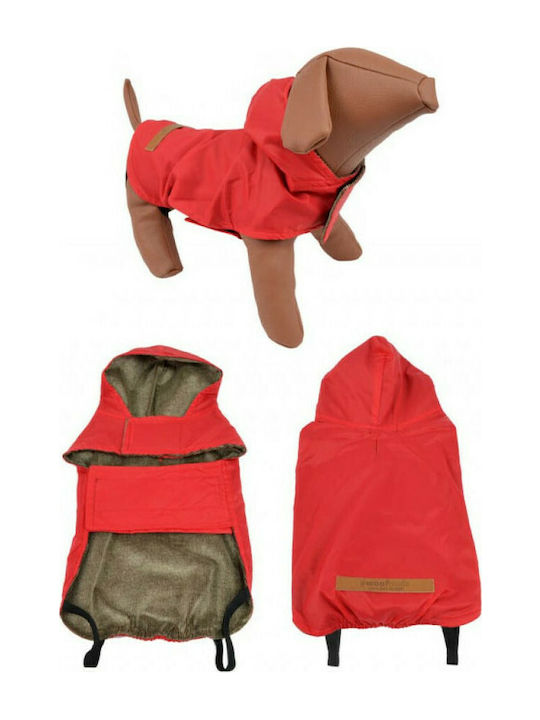 Woofmoda 933-1101 Red Waterproof Dog Coat with Hood with 56cm Back Length