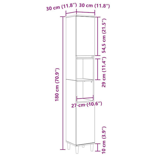 vidaXL Στήλη Μπάνιου Δαπέδου Μ30xΒ30xΥ190cm Δρυς