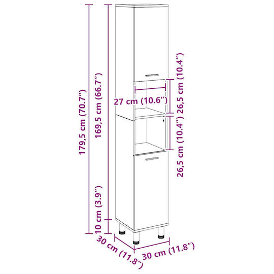 vidaXL Dulap Coloană Pentru Baie Pe Pardoseală M30xL30xÎ179cm Stejar
