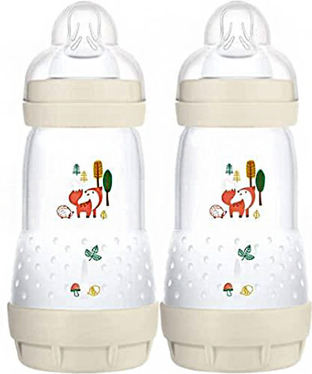 Mam Set Plastic Baby Bottles Easy Start Anti-Colic Combi-Pack Anti-colic with Silicone Teat for 2+ Months Beige Fox - Beige 260ml 2 Pieces