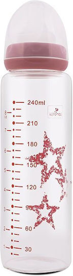 Lorelli Glass Baby Bottle Anti-Colic with Silicone Nipple for 0+, 0+ m, months Pink Stars - Pink 240ml