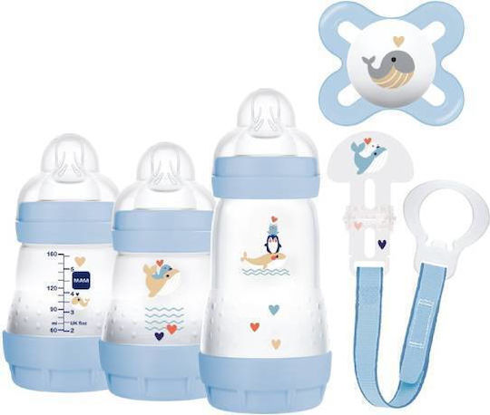 Mam Set Plastic Baby Bottles Better Together Anti-Colic With Silicone Teat For 0+ Months Blue Blue 260ml 5 Pieces