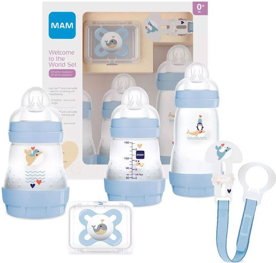 Mam Set Plastic Baby Bottles Better Together Anti-Colic With Silicone Teat For 0+ Months Blue Blue 260ml 5 Pieces