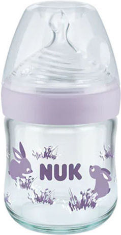 Nuk Glass Baby Bottle Nature Sense Anti-Colic with Silicone Nipple for 0-6 months Gray Dots - Grey 120ml