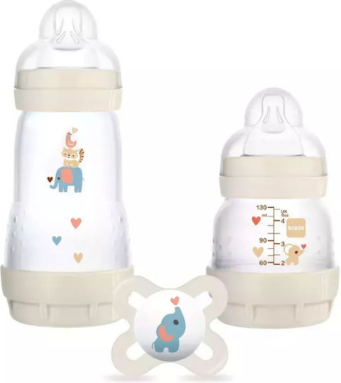 Mam Plastic Baby Bottle Set Easy Start Anti-Colic with Silicone Nipple for 0+, 0+ m, months Beige Elephant - Beige