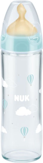 Nuk Glass Baby Bottle New Classic Anti-colic with Rubber Teat for 0-6 Months Light Blue Sky Blue 240ml