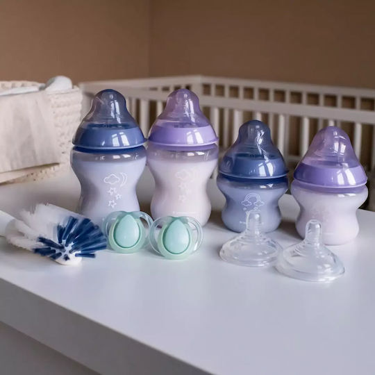 Tommee Tippee Σετ Πλαστικά Μπιμπερό Closer to Nature Newborn Starter Set Κατά των Κολικών με Θηλή Σιλικόνης για 0+ μηνών Ροζ 260ml 9τμχ