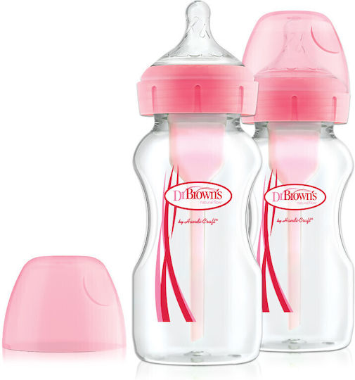 Dr. Brown's Plastic Baby Bottle Options Anti-Colic with Silicone Nipple for 0+, 0+ m, months Pink 270ml 2pcs