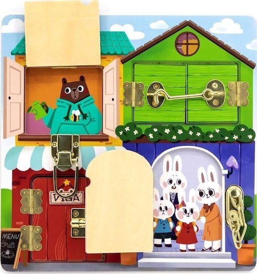 Viga Toys Board Lock And Latch House Montessori Montessori Joc Educațional de Cunoștințe din Lemn pentru 1,5+ ani Ani