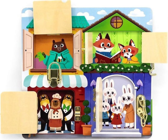 Viga Toys Board Lock And Latch House Montessori Montessori Joc Educațional de Cunoștințe din Lemn pentru 1,5+ ani Ani