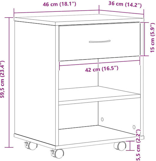 vidaXL Office Storage Cabinet Wooden Black Oak 46x36x59cm
