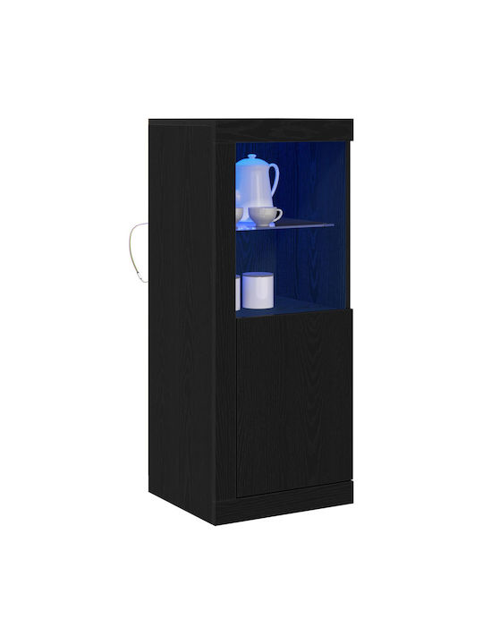 Floor-standing Living Room Display Cabinet made of Particleboard with Glass & Lighting Black Oak 41x37x100cm