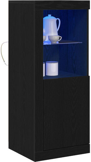 Floor-standing Living Room Display Cabinet made of Particleboard with Glass & Lighting Black Oak 41x37x100cm Floor-standing Living Room Display Cabinet made of Particleboard with Glass & Lighting Black Oak 41x37x100cm