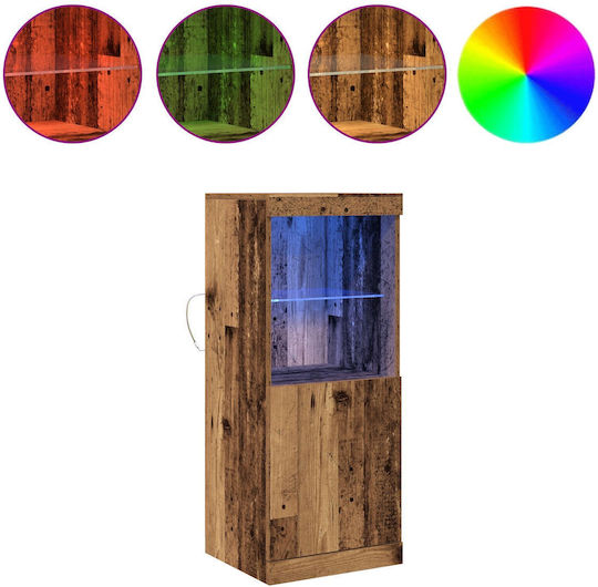 Living Room Display Cabinet Made of Solid Wood with Glass and Vintage Wood Lighting 41x37x100cm