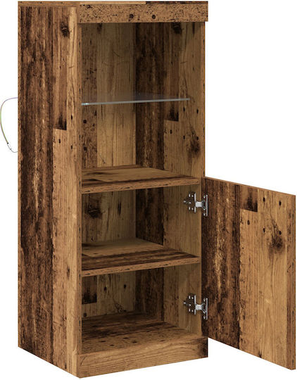 Living Room Display Cabinet Made of Solid Wood with Glass and Vintage Wood Lighting 41x37x100cm