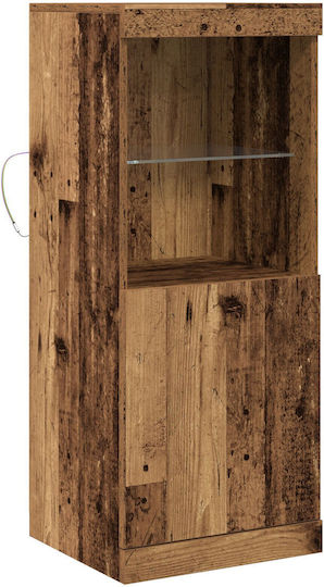 Living Room Display Cabinet Made of Solid Wood with Glass and Vintage Wood Lighting 41x37x100cm