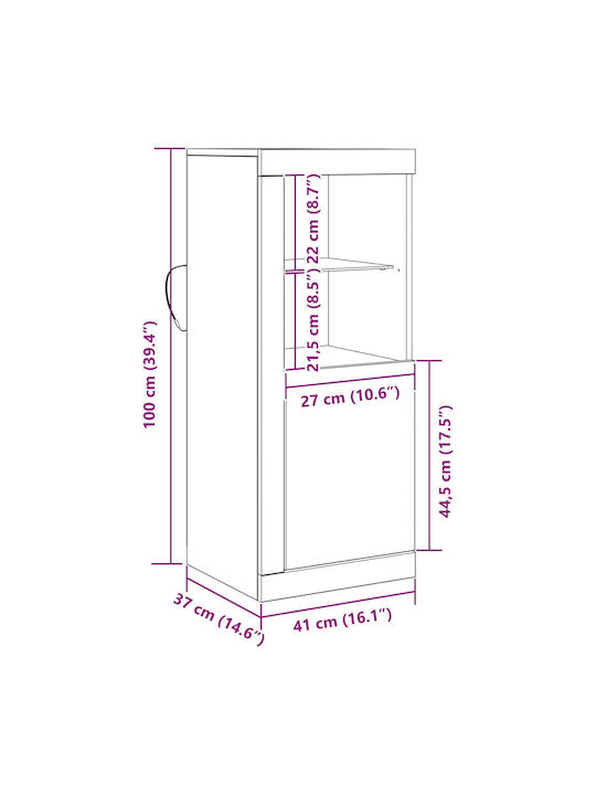 Floor-standing Living Room Display Cabinet made of Particleboard with Glass & Lighting Black Oak 41x37x100cm