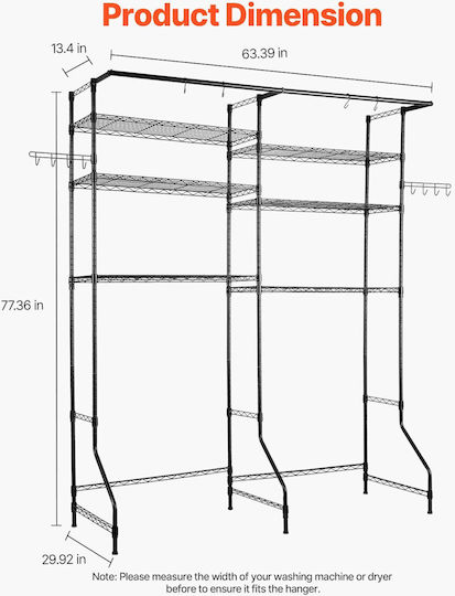 Vevor Top Washer Dryer Storage Shelf Two-Row 6-Level Washing Machine Shelf Black