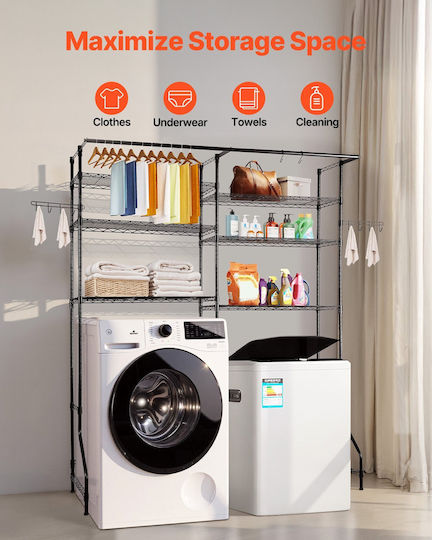 Vevor Top Washer Dryer Storage Shelf Two-Row 6-Level Washing Machine Shelf Black