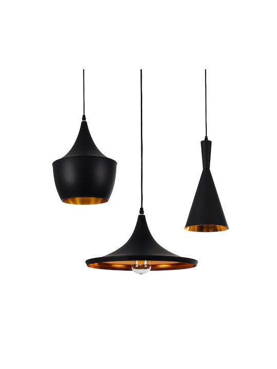 Shanghai Black & Gold Bell Pendant Ceiling Light with E27 Socket 01025 - Set of 3 Pieces