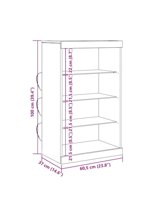 Floor-standing Living Room Display Cabinet made of Particleboard with Glass & Lighting Black Oak 60.5x37x100cm